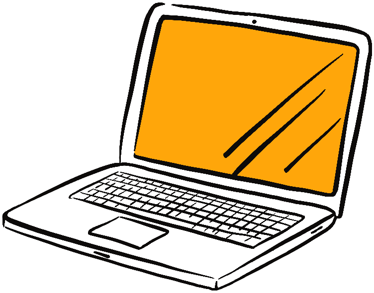 Pictogramme Digital. Représenté par un ordinateur dont l'écran allumé en orange évoque la lumière.