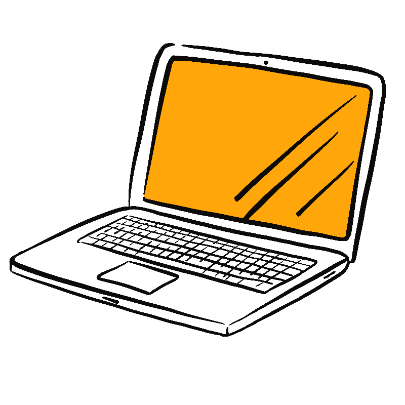 Pictogramme Digital. Représenté par un ordinateur dont l'écran allumé en orange évoque la lumière.